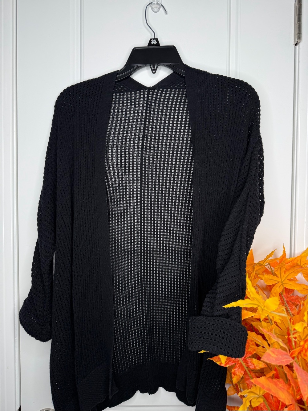 Black Open Knit Cardigan - Lightweight Layer
